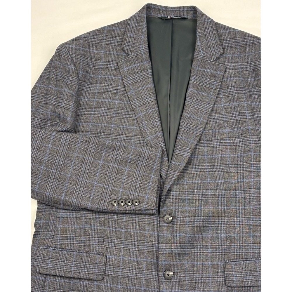 Jos A Bank Traveler Flannel Wool Stretch Blazer 44R  Glen Plaid Black/Gray/Blue